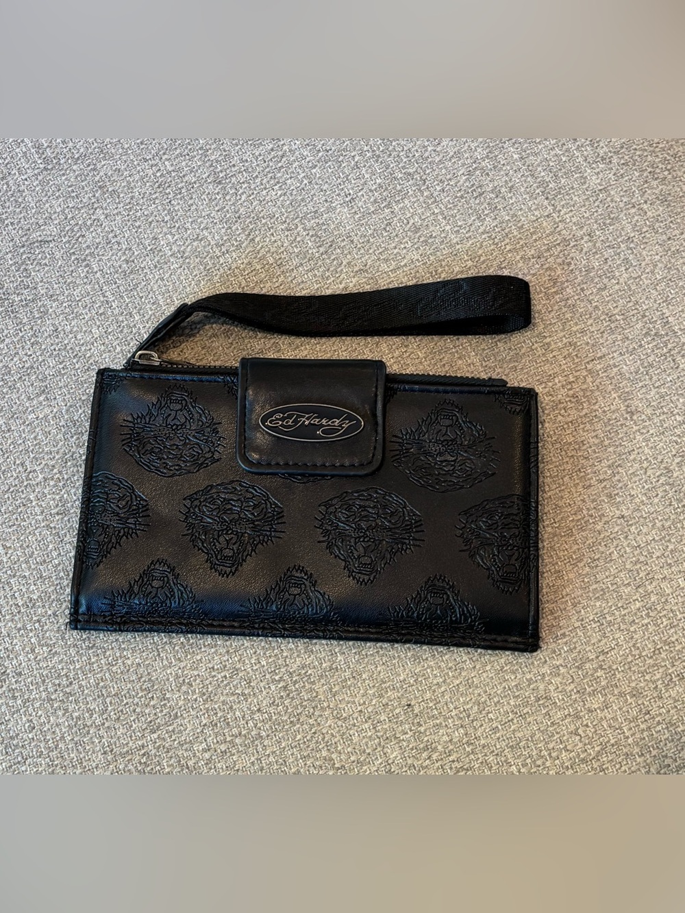 Ed Hardy Black Wristlet with Tiger Motif
